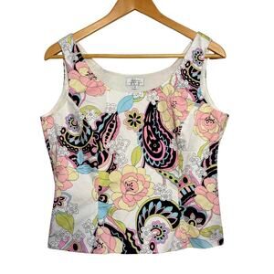 Y2K Tahari Pastel Paisley Floral Sleeveless Top Women's Size 6 Cottage